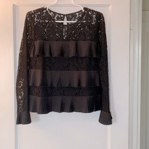 J Crew Size 6 Black Ruffle Long Sleeve Top.